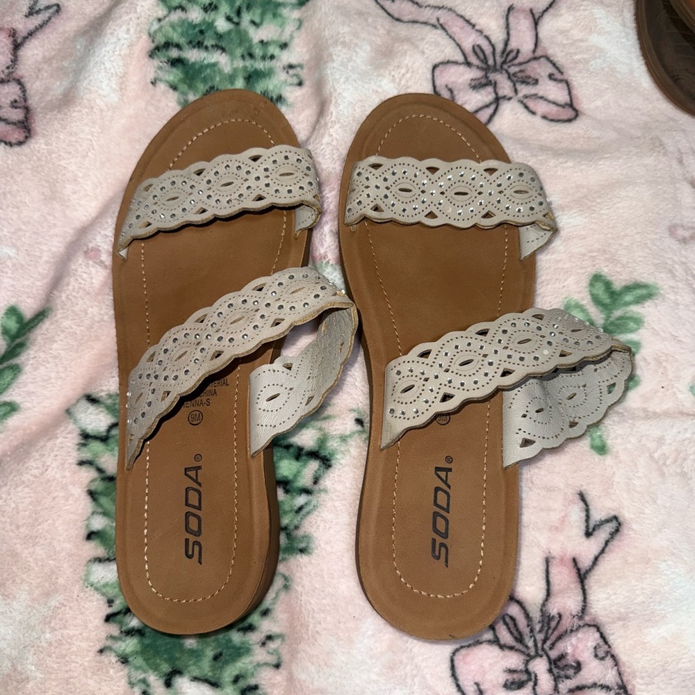 Soda Women's Brown and Cream Sandals